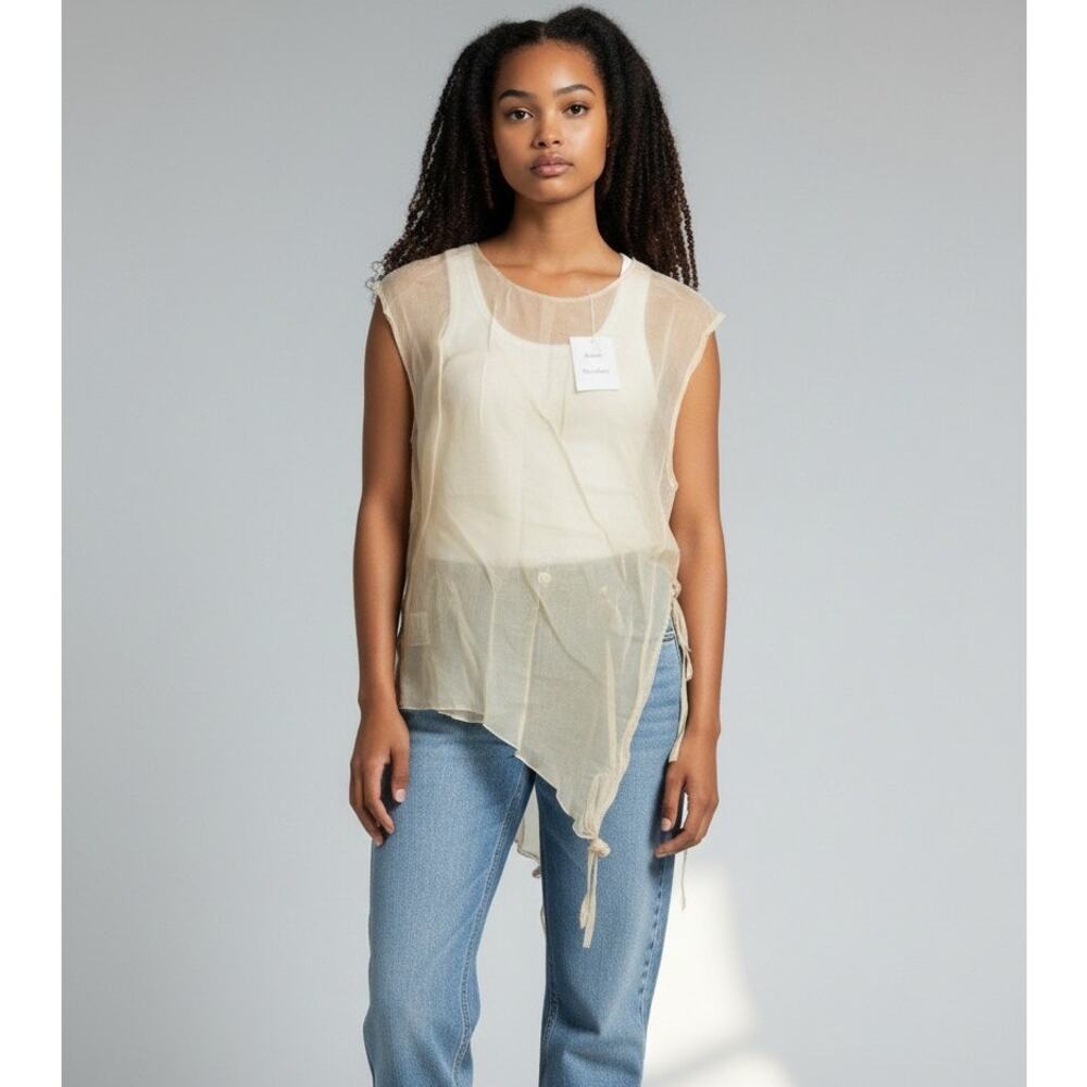 Acne Studios Knotted Cotton-Gauze Top in Camel Brown Size 36 EU / 4 US